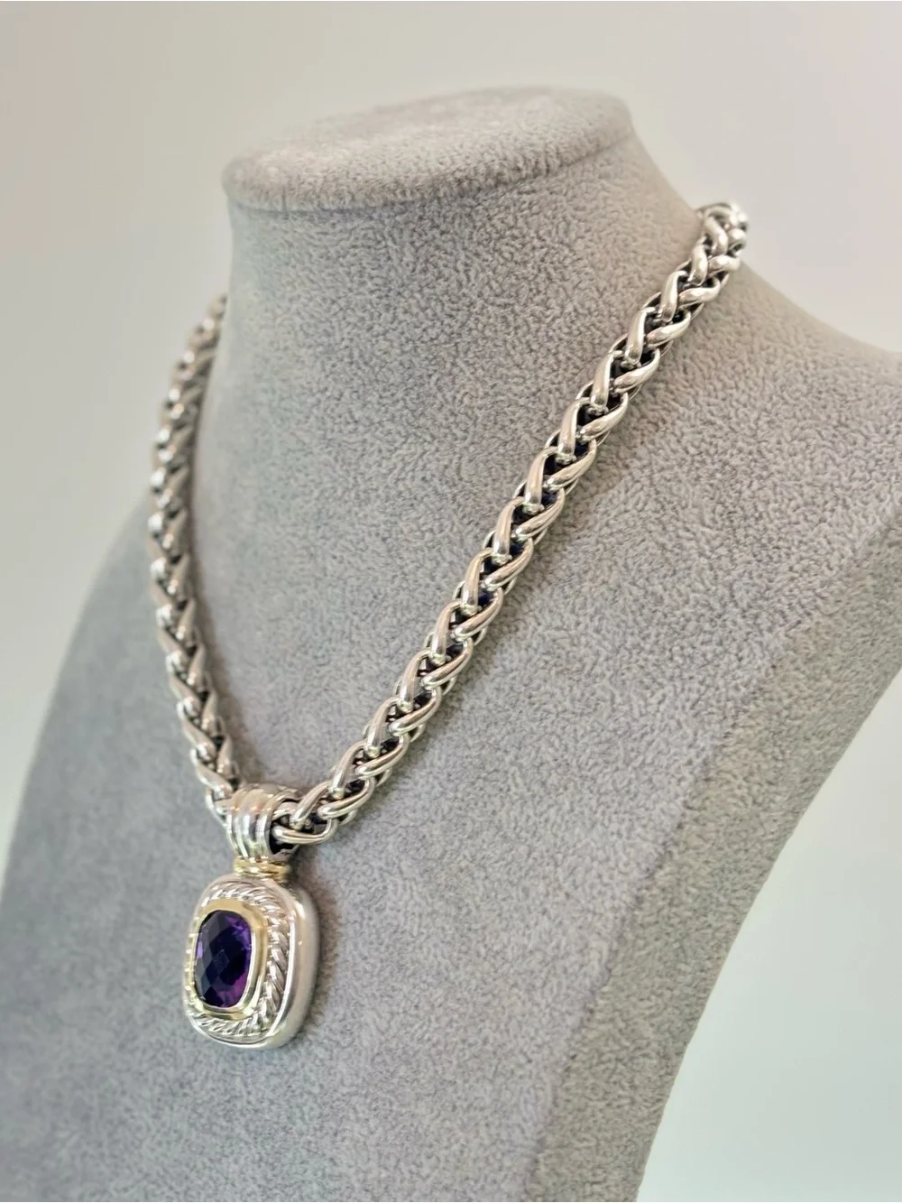 David Yurman 925 & 14k Gold XXL Albion Pendant Necklace with Amethyst 16